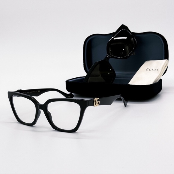 NEW GUCCI GG1542S 001 CAT EYE BLACK BROWN/CLEAR WOMEN SUNGLASSES GUCCI - Picture 2 of 15